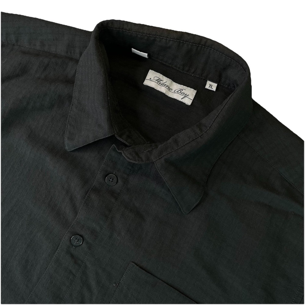 Milano Bay Men's Size XL Black Seersucker Shirt Palm Tree Buttons Short Sleeves